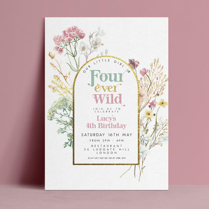 The image is a birthday invitation for a 4th birthday celebration for a girl named Lucy.