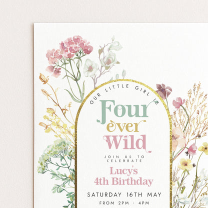 The image is a birthday invitation for a little girl named Lucy, celebrating her 4th birthday.