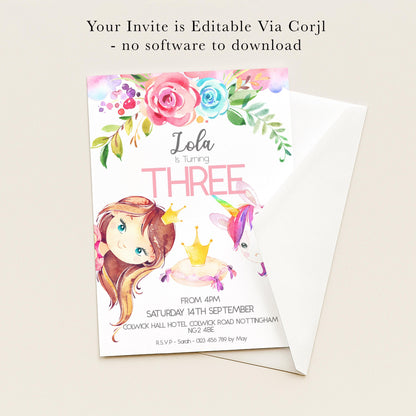 The image is a birthday invitation for a girl named Lola, who is turning three years old. The invitation is edited via a software and does not require any software to download.
