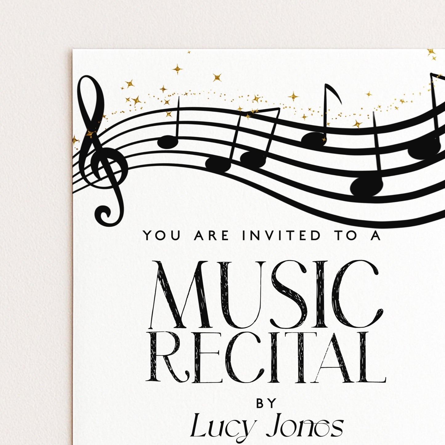The image is a poster for a music recital, inviting people to attend.