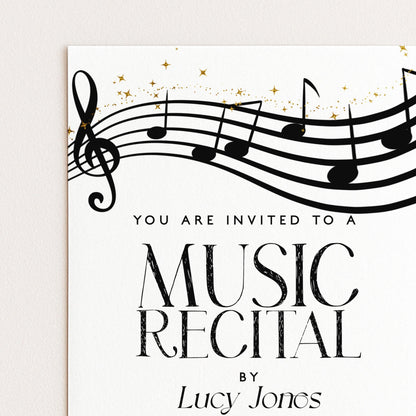 The image is a poster for a music recital, inviting people to attend.