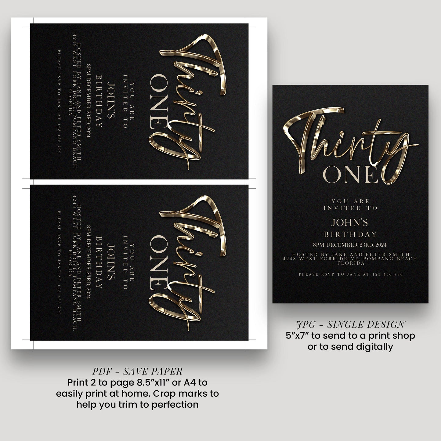 a birthday invitation for John's 30th birthday, with details about the event and instructions for printing and sending the invitation.