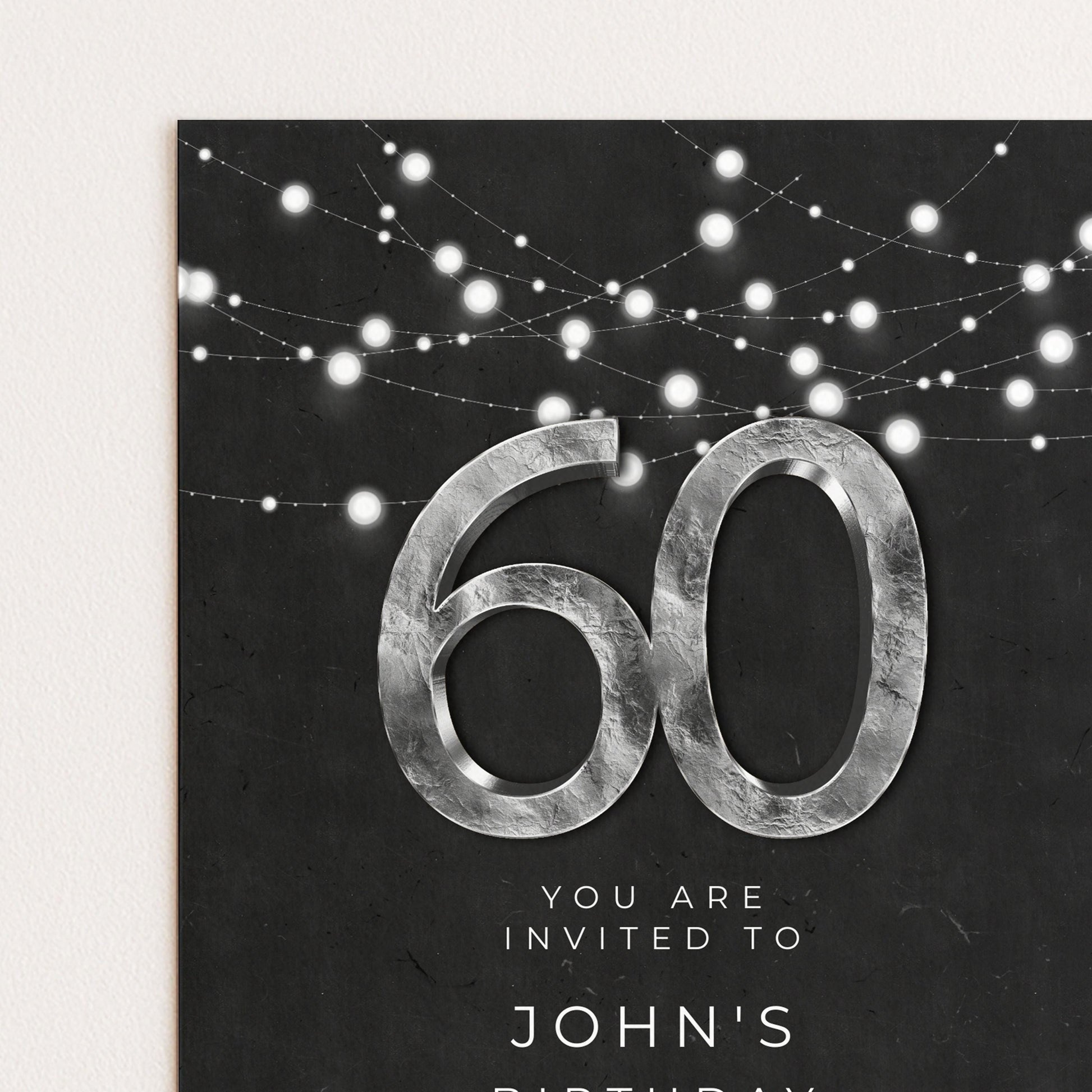 Black Silver Simple 60th Birthday Invitation: Modern Editable Template, Digital Download | Easy To Edit, Printable PDF, Instant Use