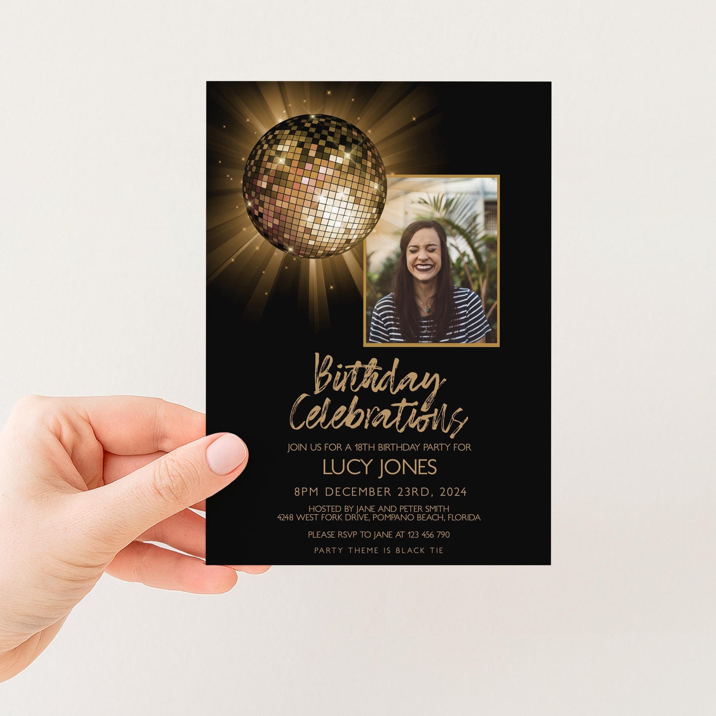 The image is a birthday party invitation for a 16th birthday celebration.