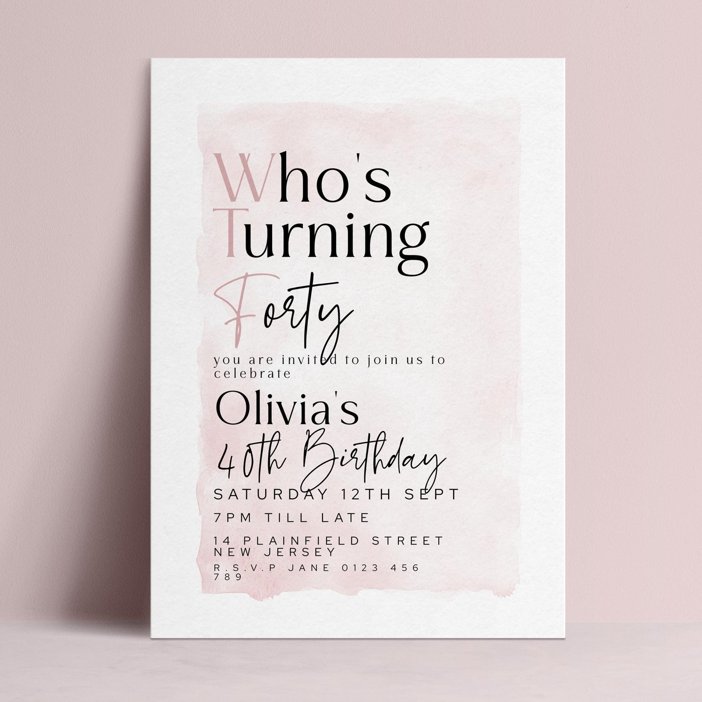 The image is a birthday invitation for a 40th birthday celebration.