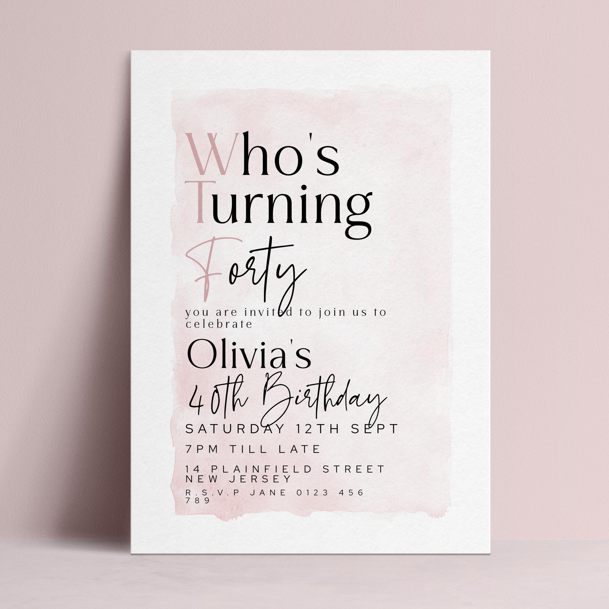 The image is a birthday invitation for a 40th birthday celebration.