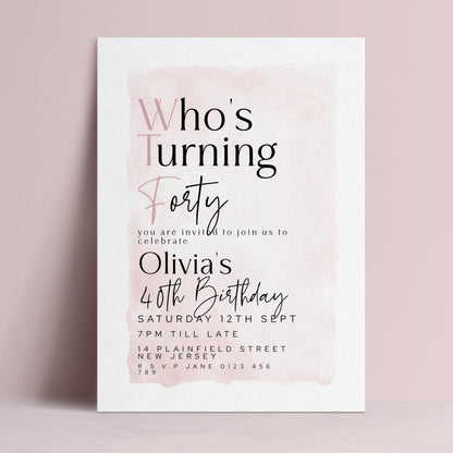 The image is a birthday invitation for a 40th birthday celebration.