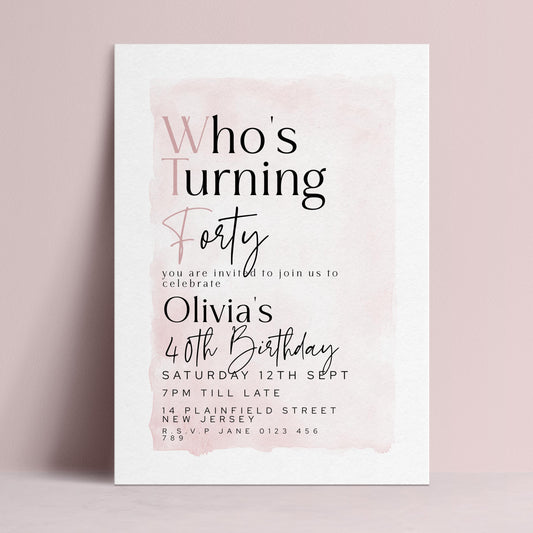 The image is a birthday invitation for a 40th birthday celebration.
