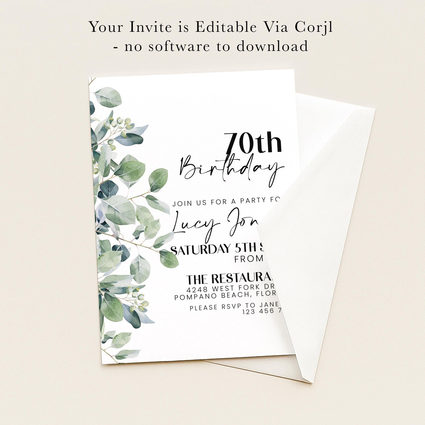 The image is a birthday invitation for a 70th birthday party.