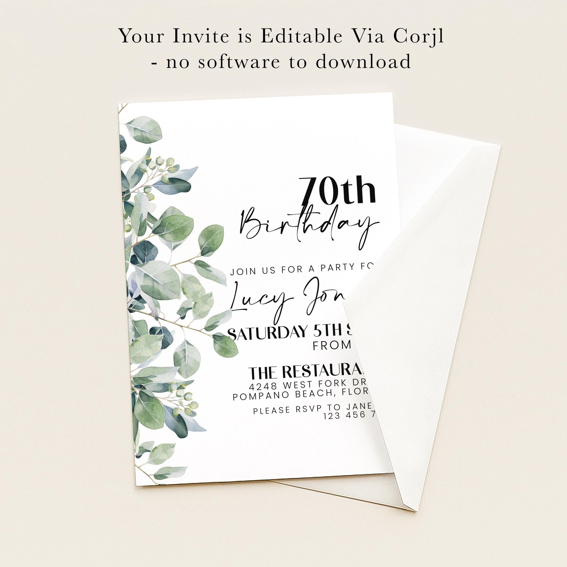 The image is a birthday invitation for a 70th birthday party.