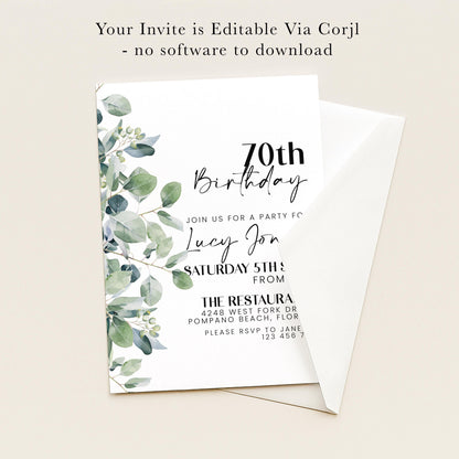 The image is a birthday invitation for a 70th birthday party.