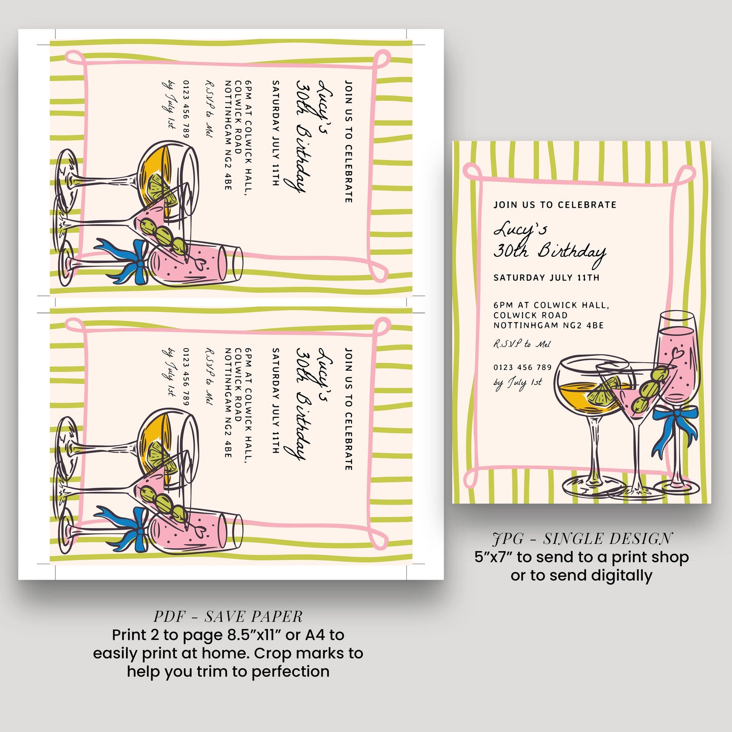 Cocktail Birthday Invitation, Fun Drinks Party Invite, Colourful Adult Birthday Invitation, Editable Birthday Invite, Corjl