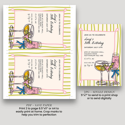 Cocktail Birthday Invitation, Fun Drinks Party Invite, Colourful Adult Birthday Invitation, Editable Birthday Invite, Corjl