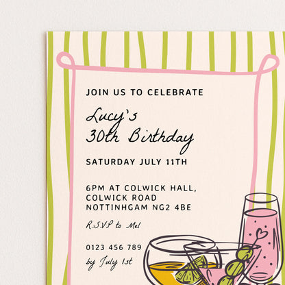 Cocktail Birthday Invitation, Fun Drinks Party Invite, Colourful Adult Birthday Invitation, Editable Birthday Invite, Corjl