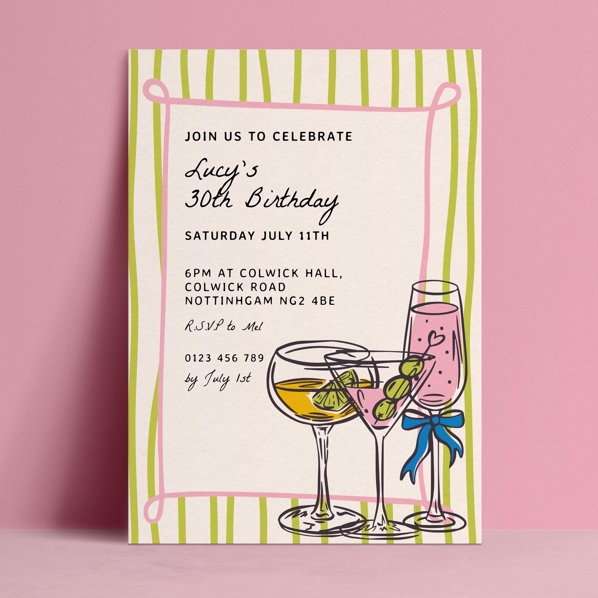 Cocktail Birthday Invitation, Fun Drinks Party Invite, Colourful Adult Birthday Invitation, Editable Birthday Invite, Corjl