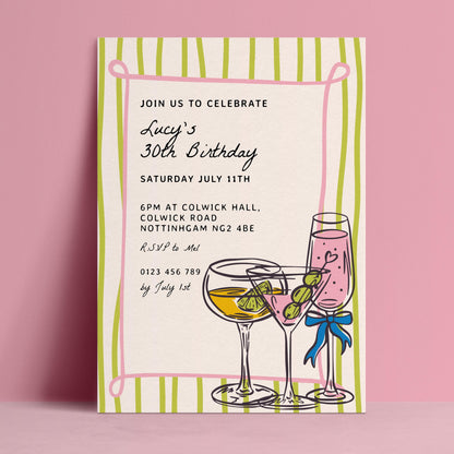 Cocktail Birthday Invitation, Fun Drinks Party Invite, Colourful Adult Birthday Invitation, Editable Birthday Invite, Corjl