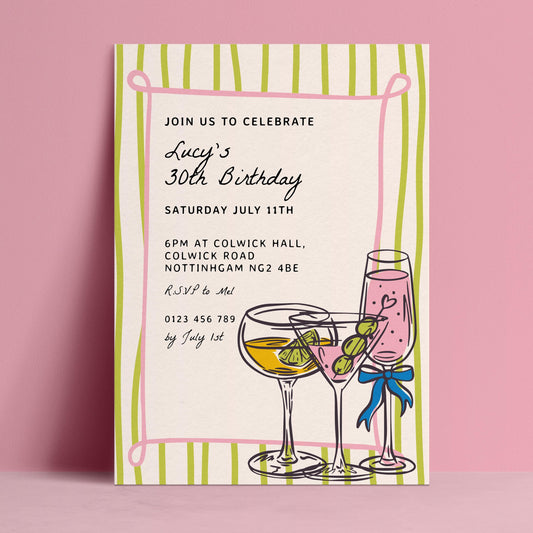 Cocktail Birthday Invitation, Fun Drinks Party Invite, Colourful Adult Birthday Invitation, Editable Birthday Invite, Corjl