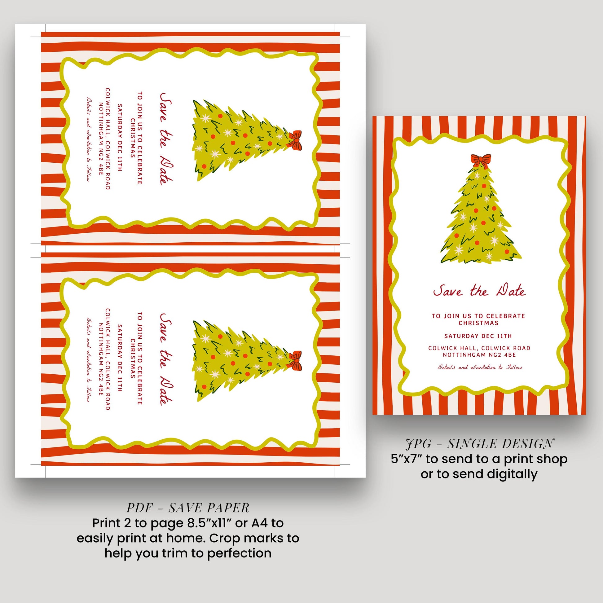 Christmas Save the Date, Christmas Party Invitation, Holiday Party Invite, Editable Christmas Invite, Corjl Template