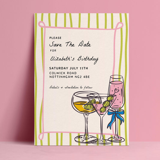 Birthday Save the Date Invitation, Cocktail Party Save the Date, Adult Birthday Party Invite, Editable Corjl Template