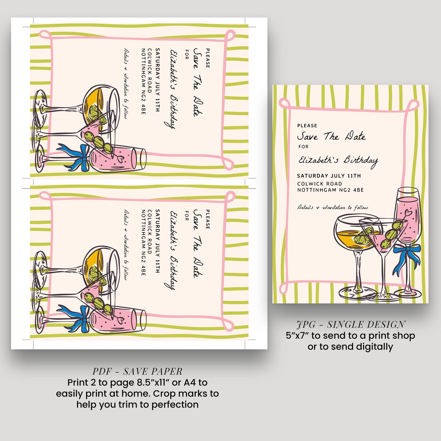 Birthday Save the Date Invitation, Cocktail Party Save the Date, Adult Birthday Party Invite, Editable Corjl Template