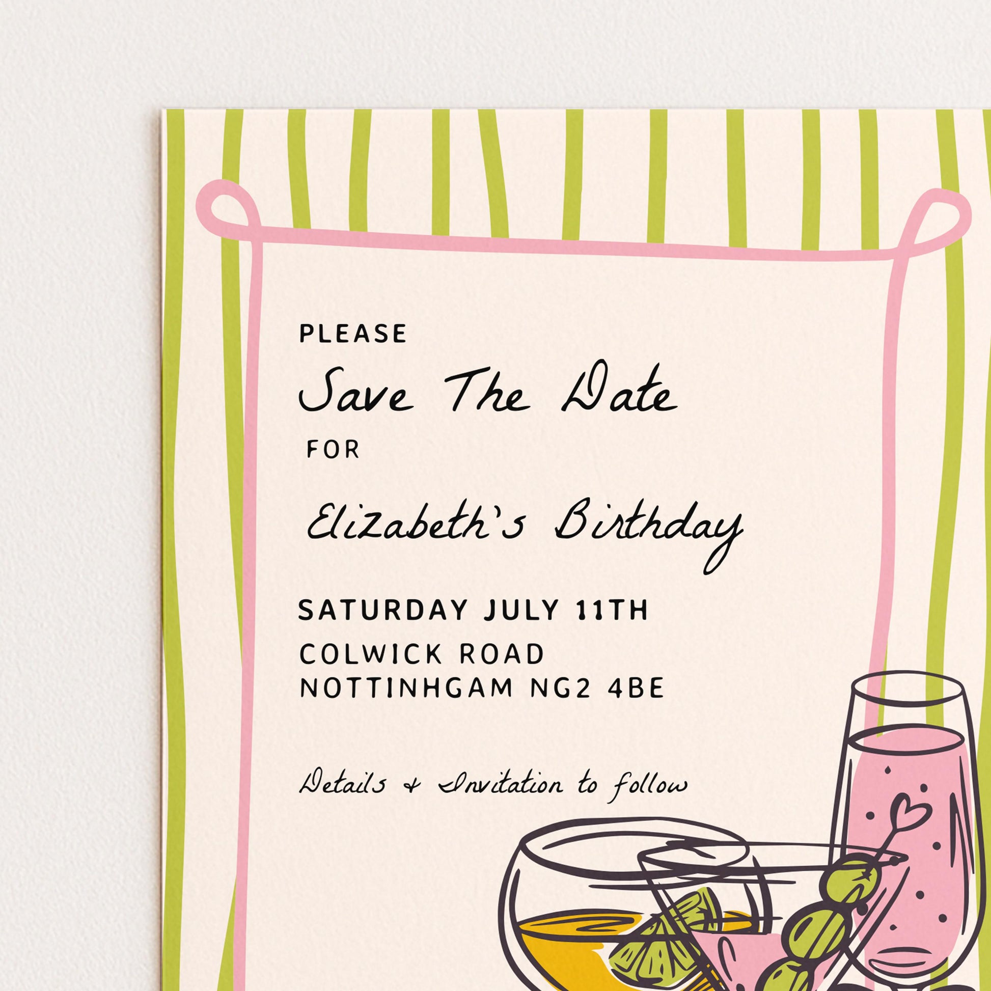 Birthday Save the Date Invitation, Cocktail Party Save the Date, Adult Birthday Party Invite, Editable Corjl Template
