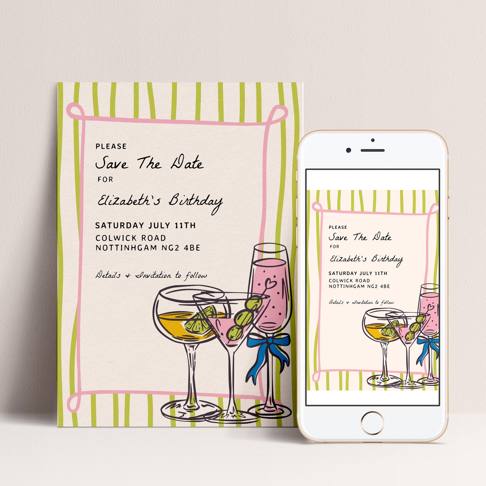 Birthday Save the Date Invitation, Cocktail Party Save the Date, Adult Birthday Party Invite, Editable Corjl Template