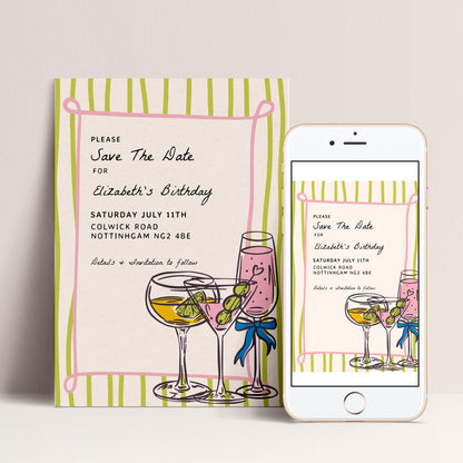 Birthday Save the Date Invitation, Cocktail Party Save the Date, Adult Birthday Party Invite, Editable Corjl Template