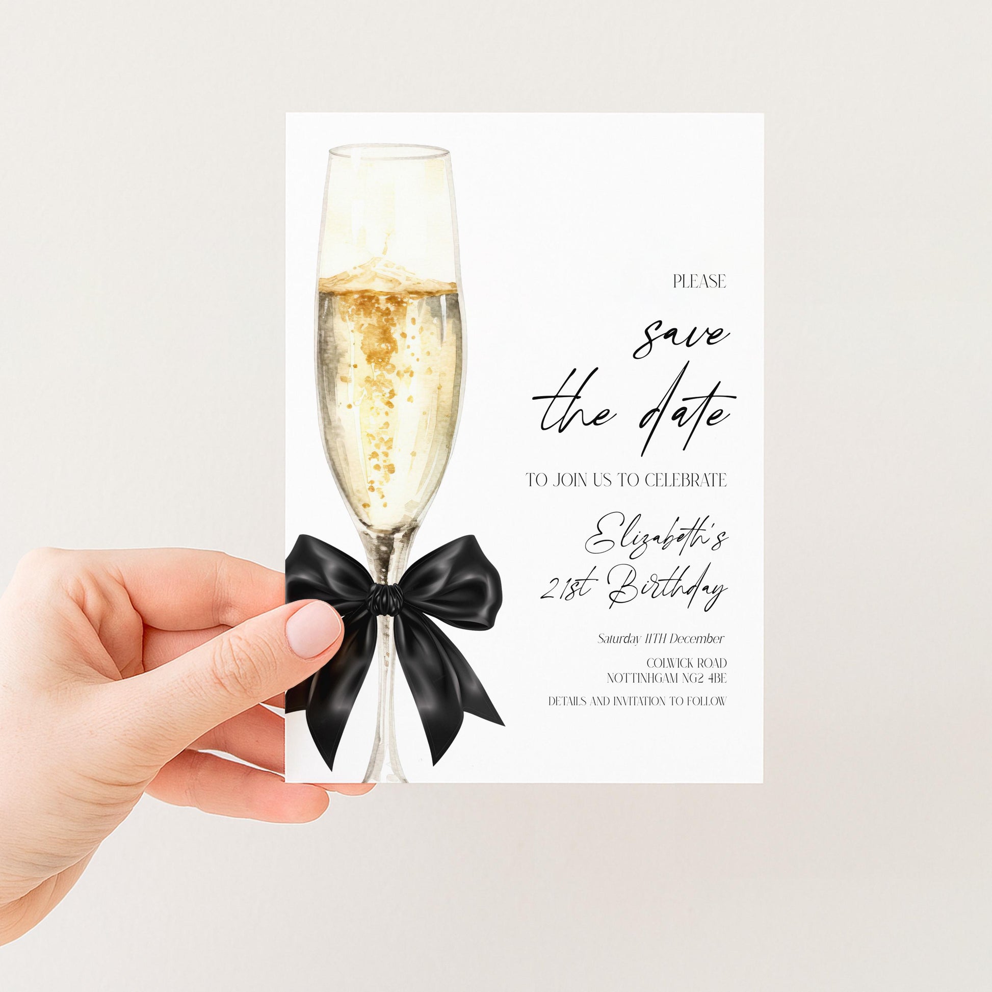 21st Birthday Save the Date, Champagne Party Invitation, Elegant Birthday Save the Date, Editable Corjl Invite