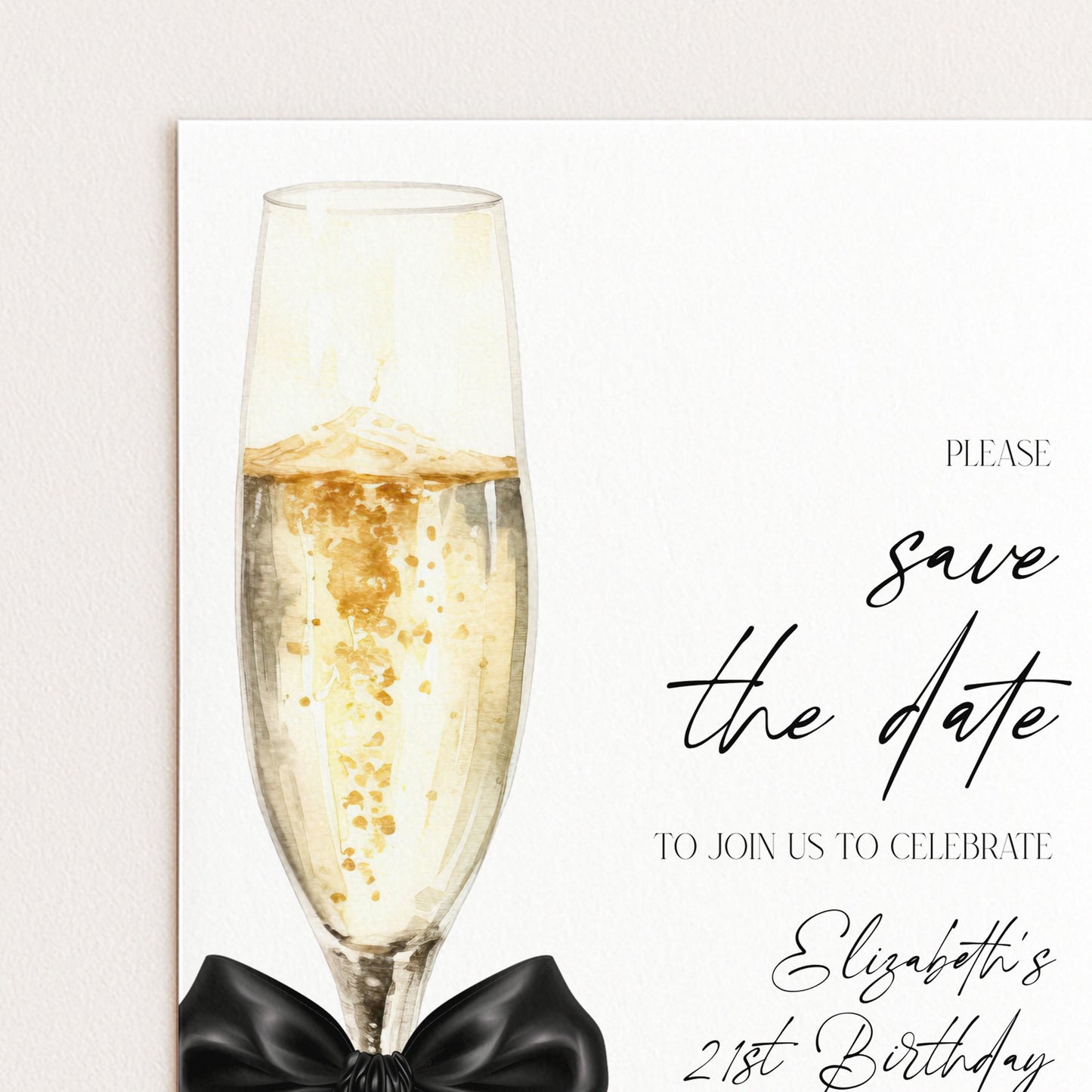 21st Birthday Save the Date, Champagne Party Invitation, Elegant Birthday Save the Date, Editable Corjl Invite