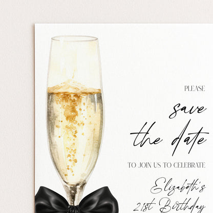 21st Birthday Save the Date, Champagne Party Invitation, Elegant Birthday Save the Date, Editable Corjl Invite