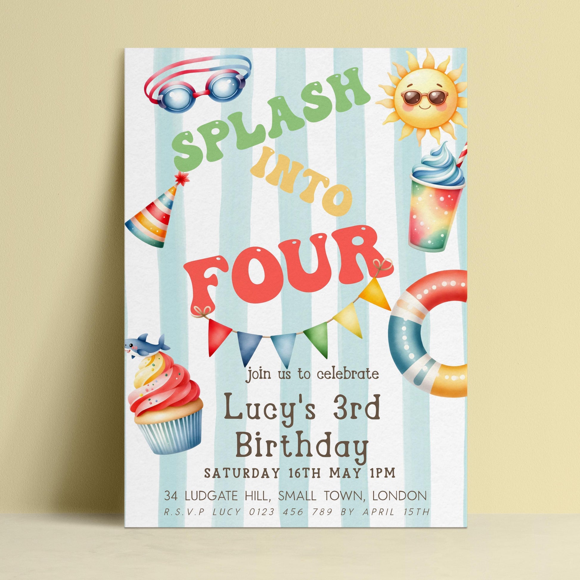 The image is a birthday party invitation for a child's 3rd birthday celebration.