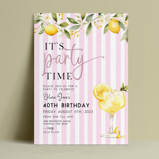 The image is a birthday party invitation for a 40th celebration.