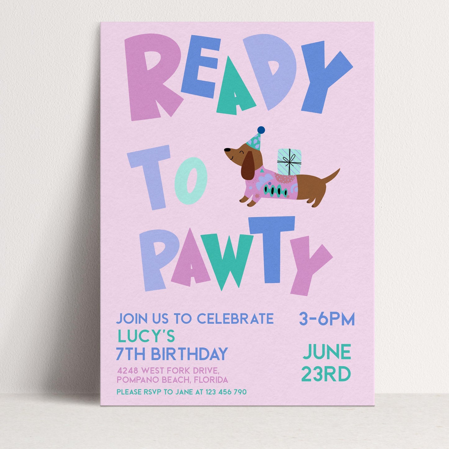 The image is a birthday party invitation for a 7th birthday celebration.