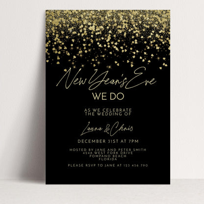 The image is a wedding invitation for the New Year's Eve celebration of the wedding of Lauren and Chris.