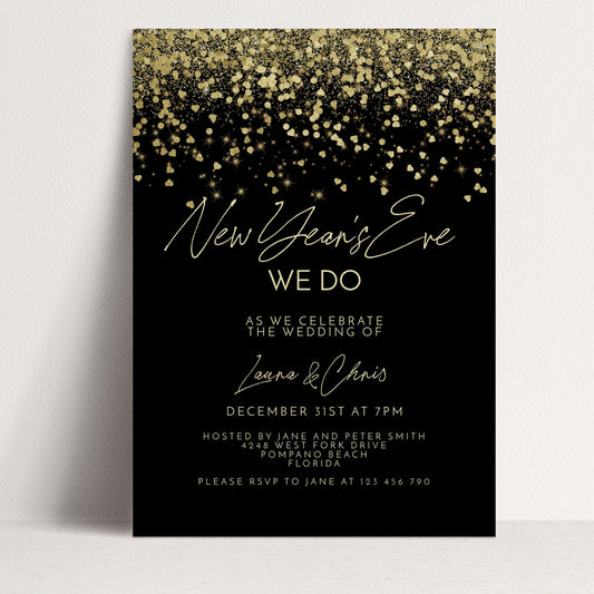 The image is a wedding invitation for the New Year's Eve celebration of the wedding of Lauren and Chris.