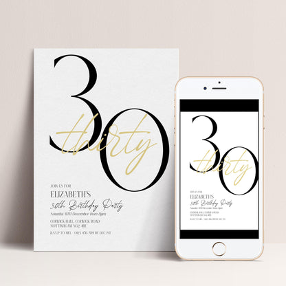 a white invitation card and a smartphone displaying the same invitation.