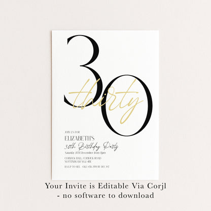 The image is a birthday party invitation for Elizabeth's 30th birthday party.