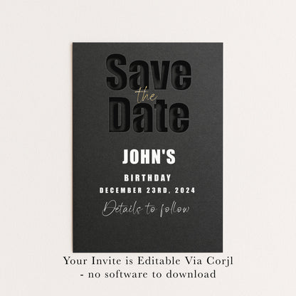 The image is a black and white invitation card for John's birthday party.