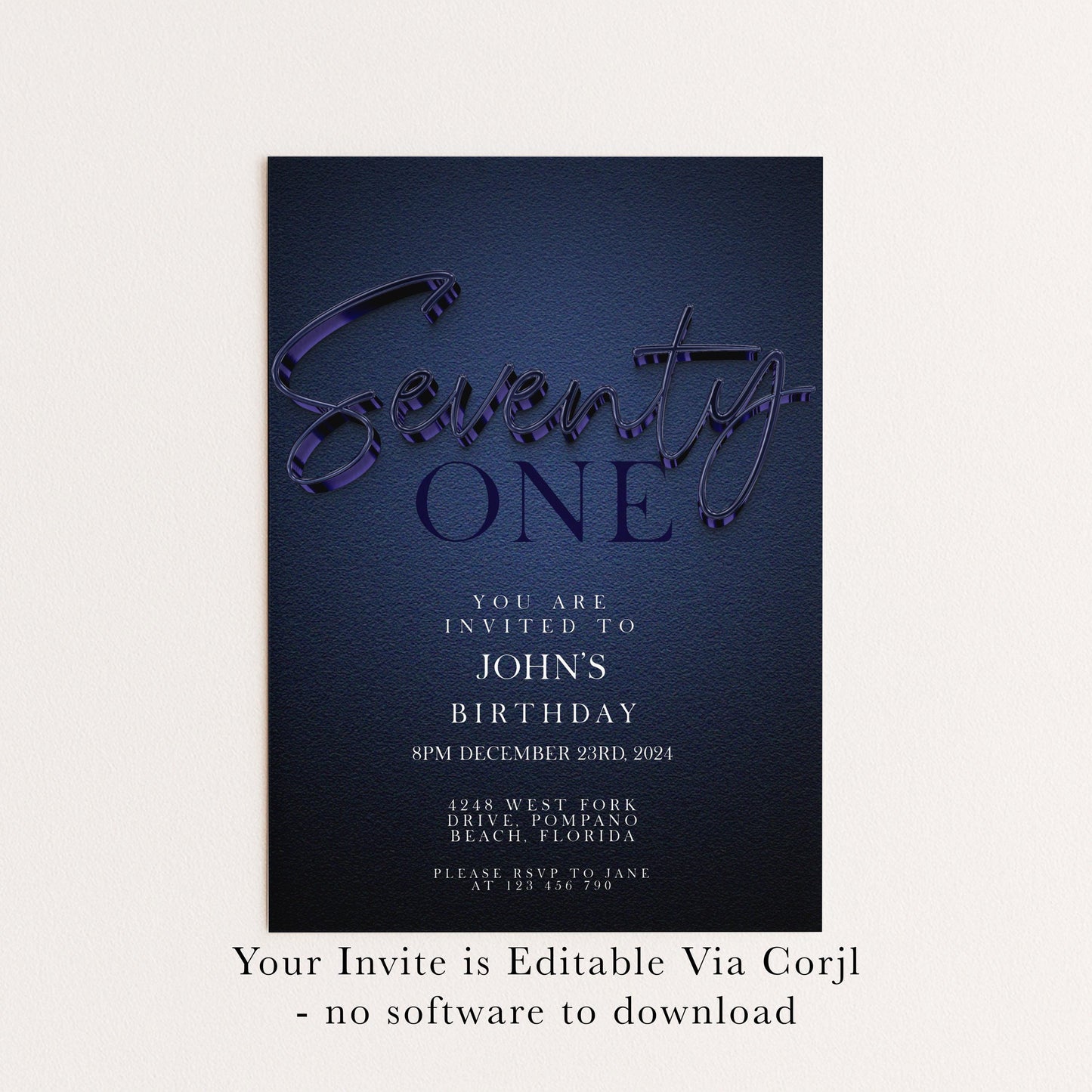 The image is a birthday invitation for John's twenty-one birthday party.