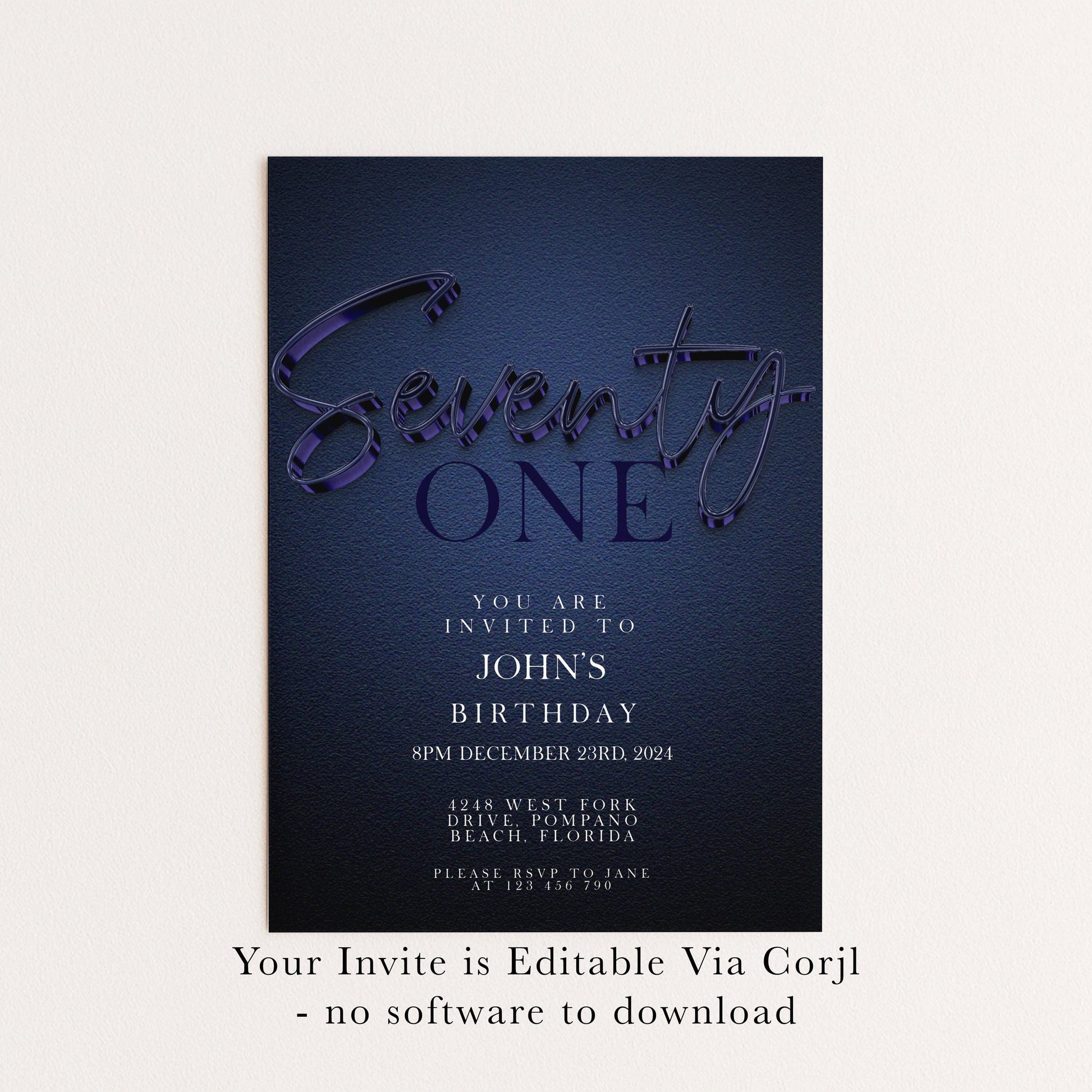 The image is a birthday invitation for John's twenty-one birthday party.