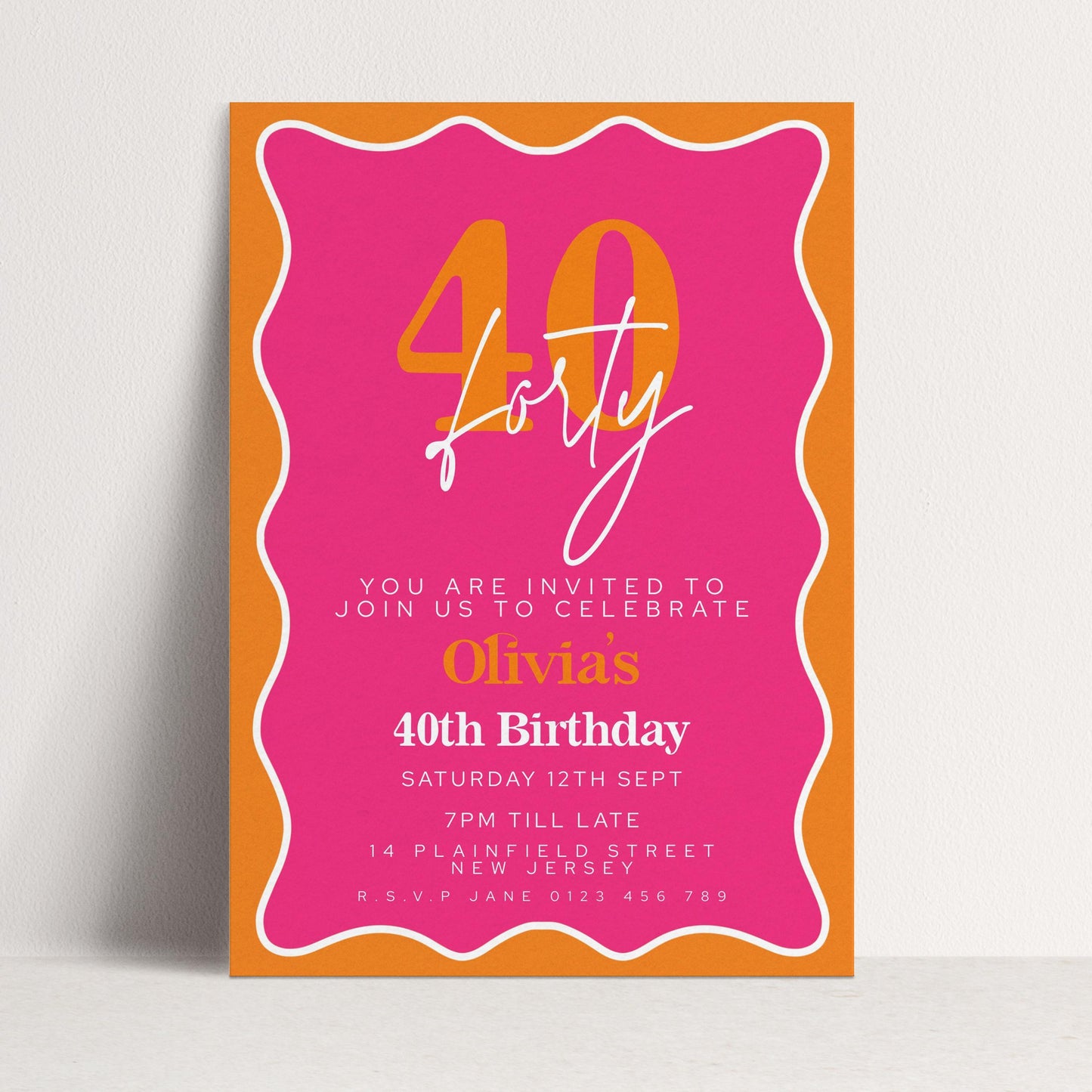 40th Birthday Invite - Editable Pink Orange Template | Instant Download