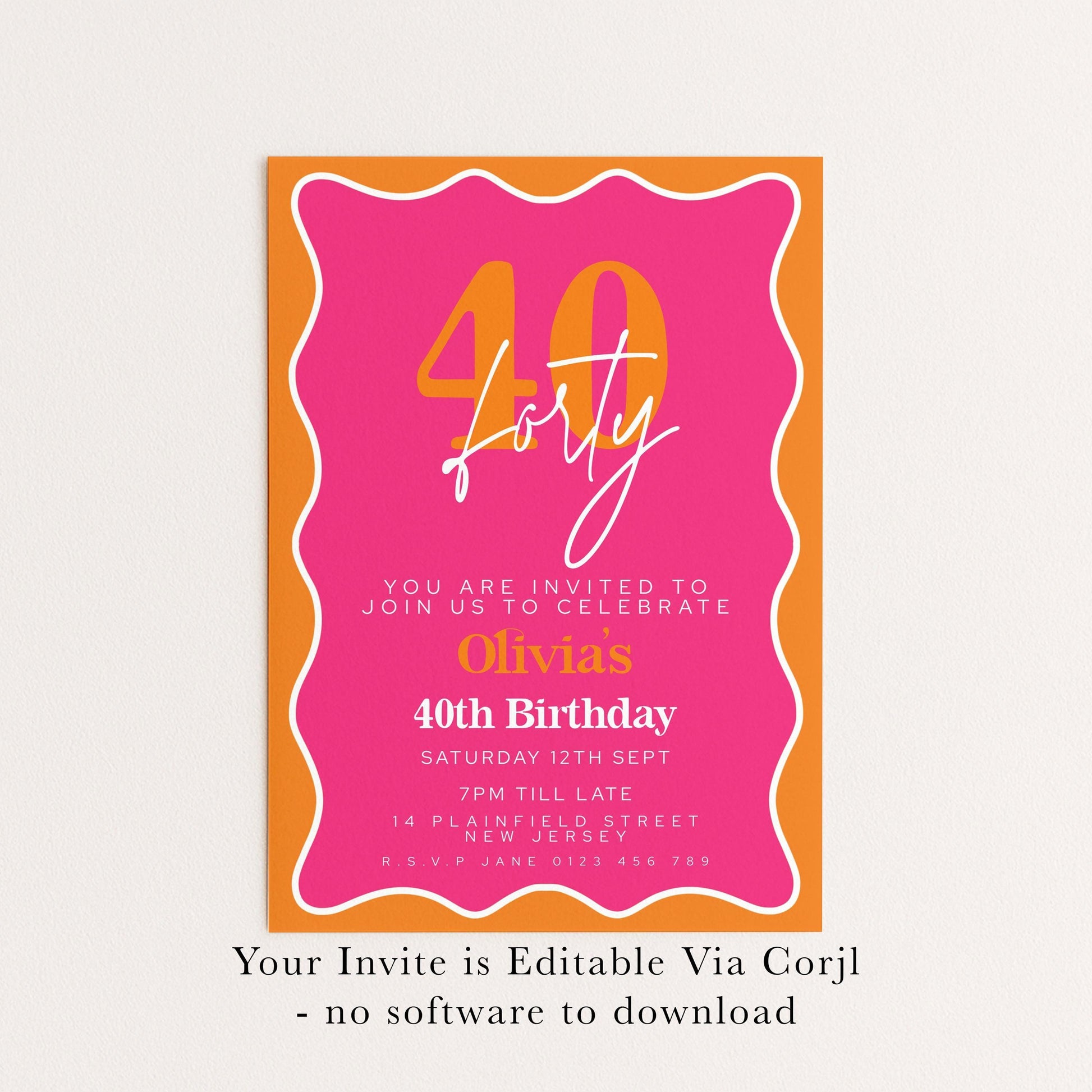 40th Birthday Invite - Editable Pink Orange Template | Instant Download