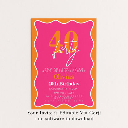 40th Birthday Invite - Editable Pink Orange Template | Instant Download