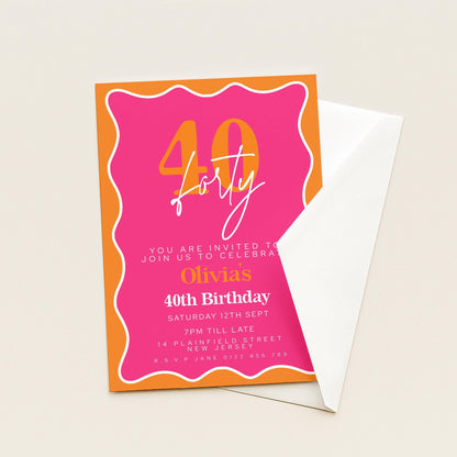 40th Birthday Invite - Editable Pink Orange Template | Instant Download