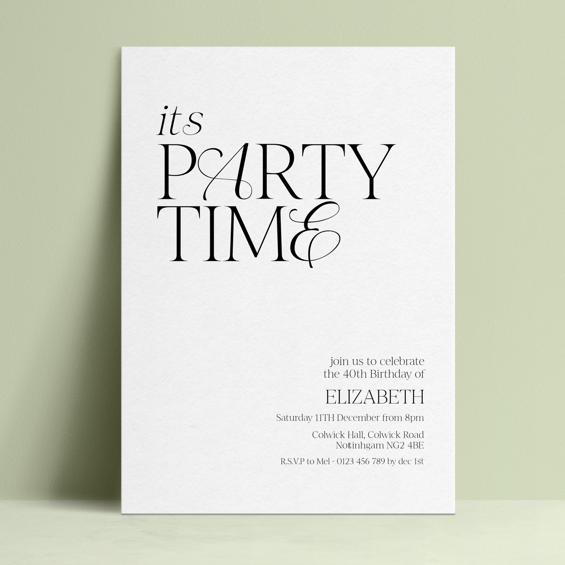 The image is a white invitation card for a birthday party.
