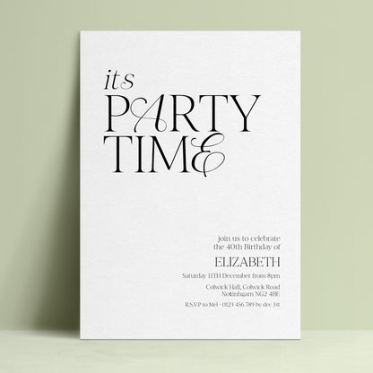 The image is a white invitation card for a birthday party.
