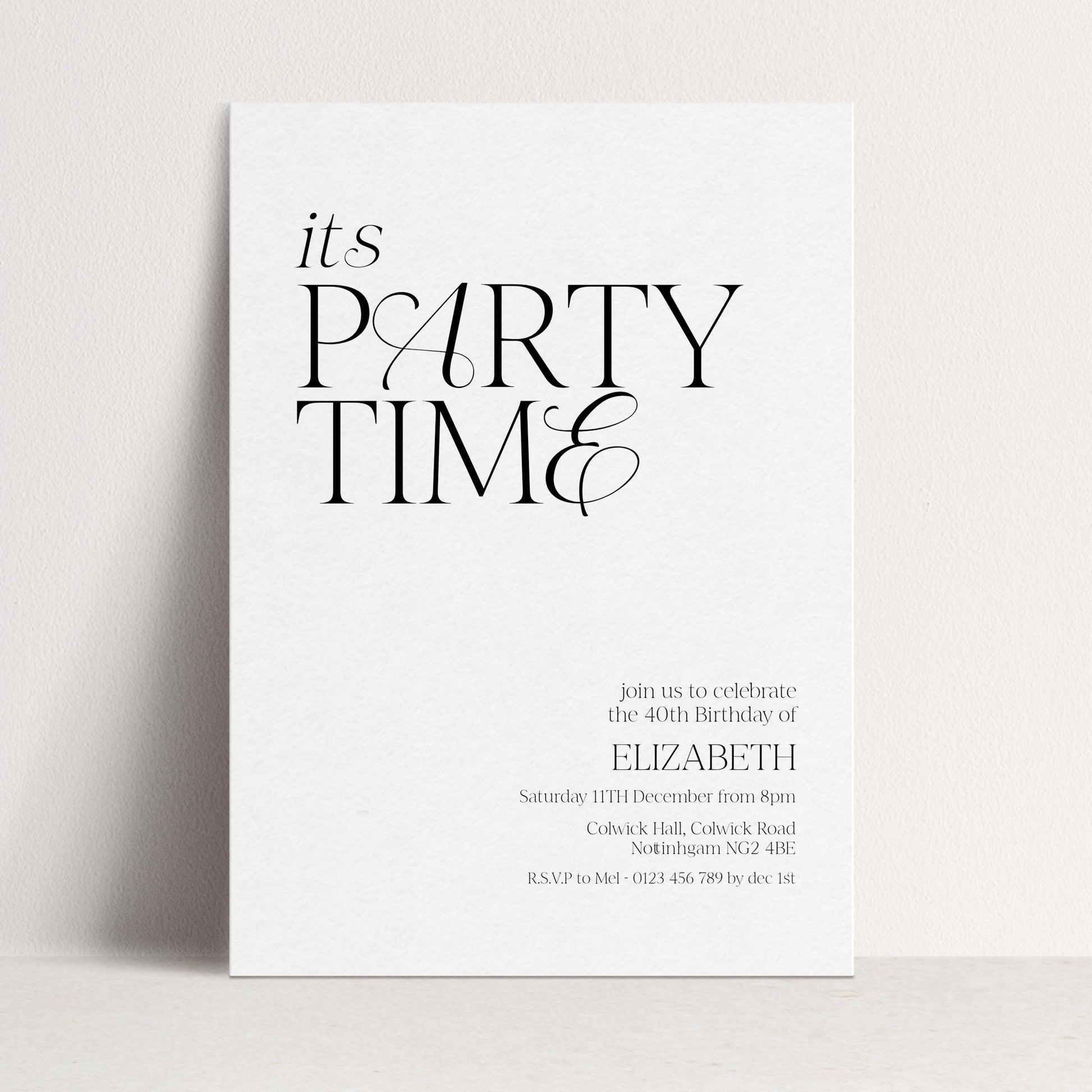 The image is a birthday party invitation for the 40th birthday of Elizabeth.
