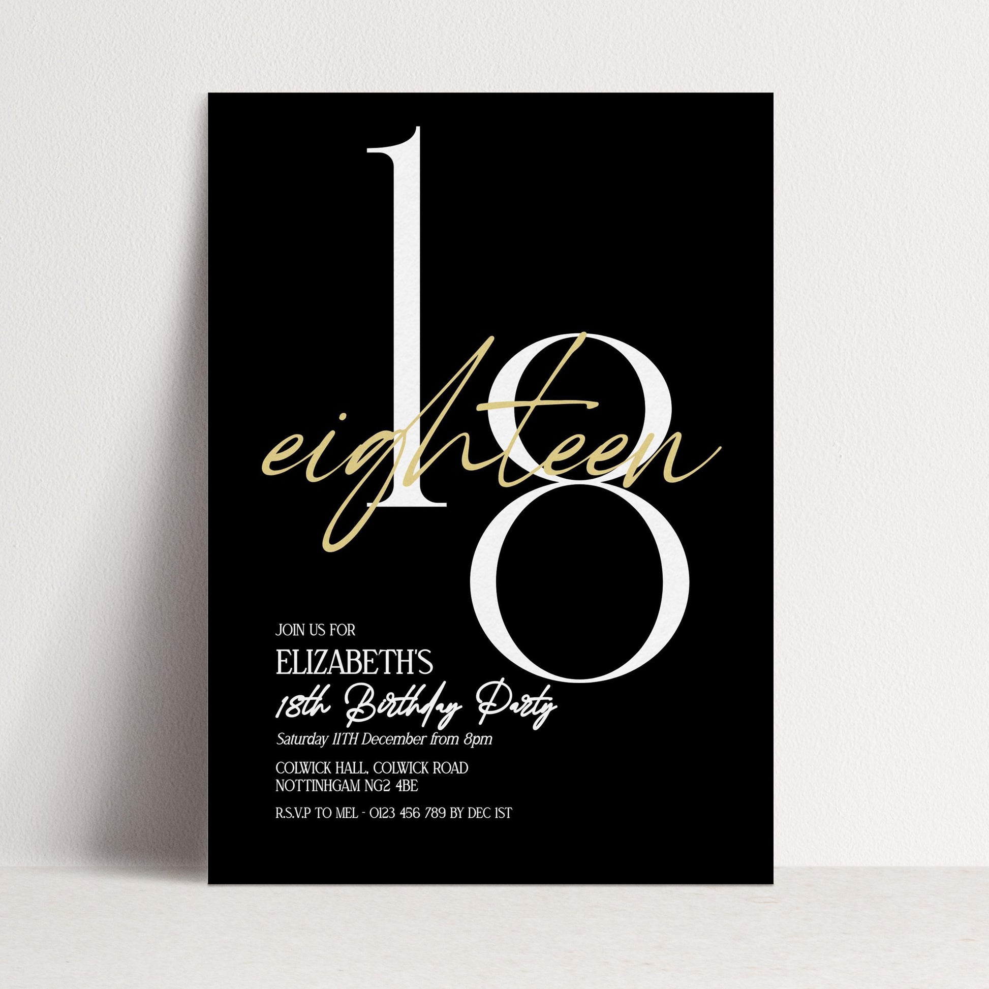 The image is a birthday party invitation for Elizabeth's 18th birthday party.