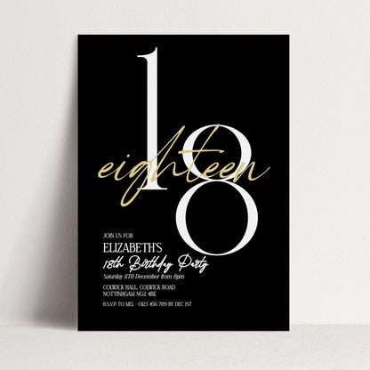 The image is a birthday party invitation for Elizabeth's 18th birthday party.