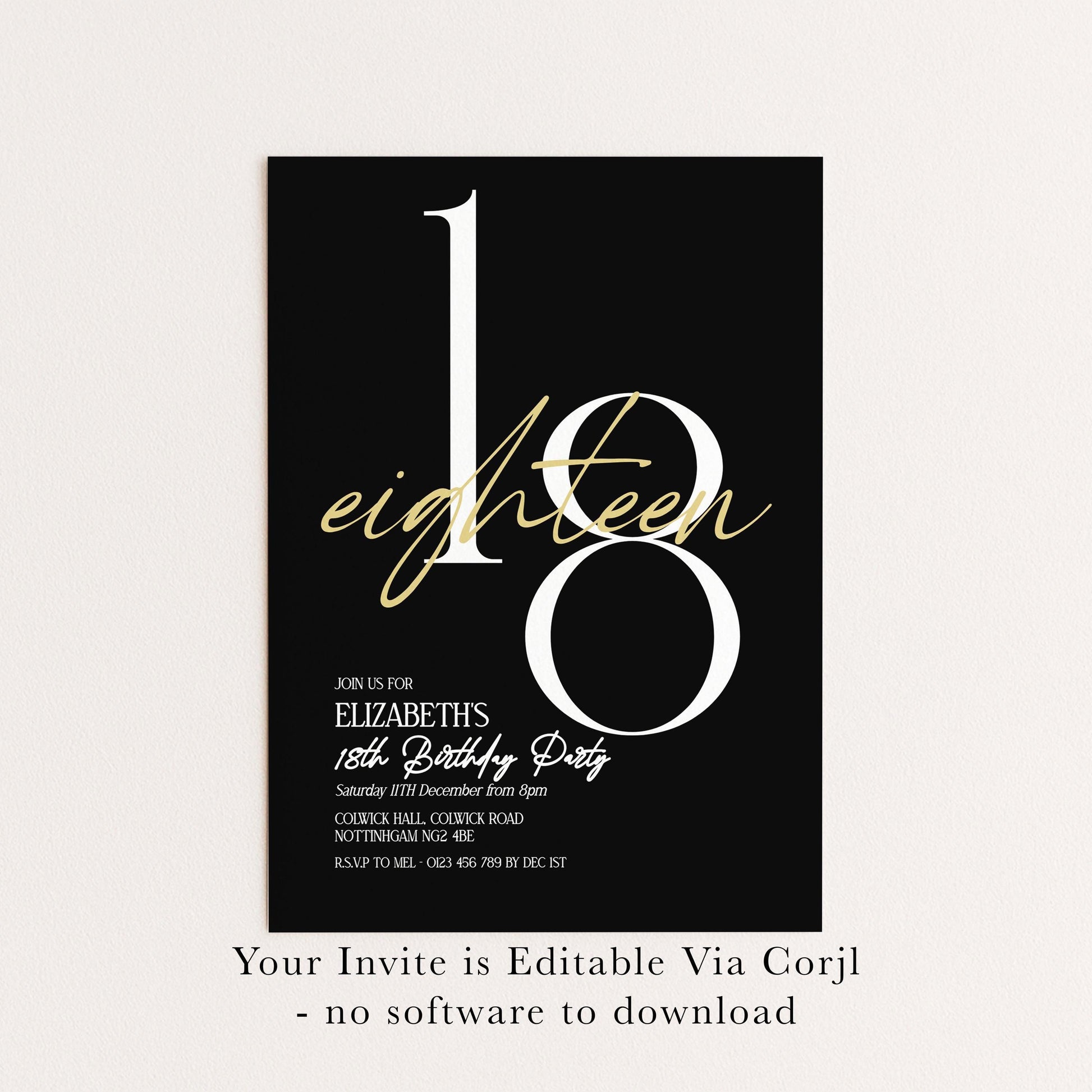 The image is a birthday party invitation for Elizabeth's 18th birthday party.